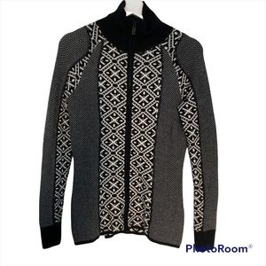 Smartwool, Women's Wool Blend, Full Zip Sweater, Black / Cream, Small, EUC